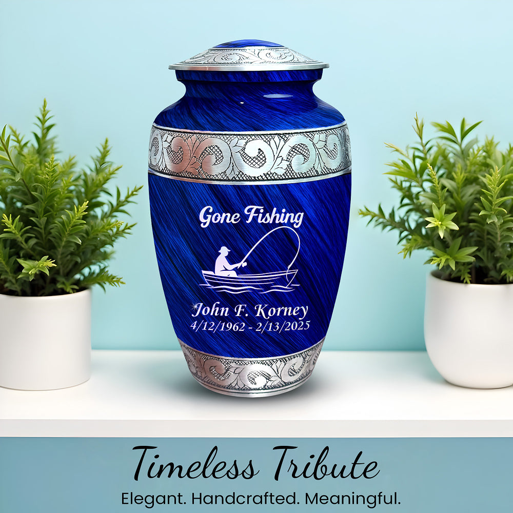 Gone Fishing Engraved Cremation Urn