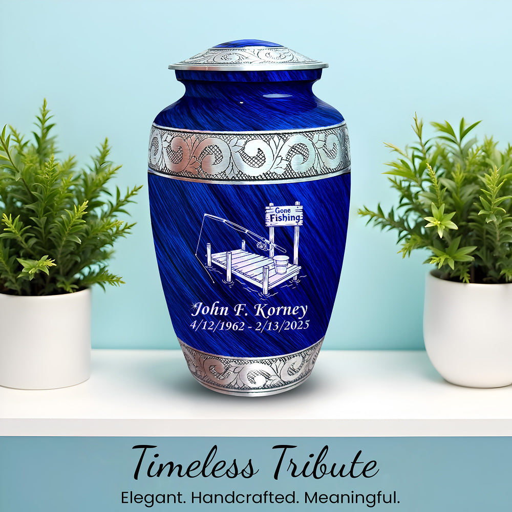 Gone Fishing Dock Engraved Cremation Urn