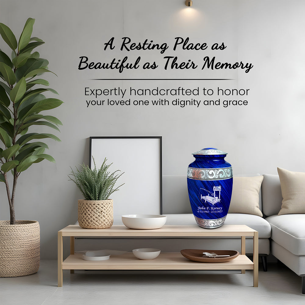 Gone Fishing Dock Engraved Cremation Urn