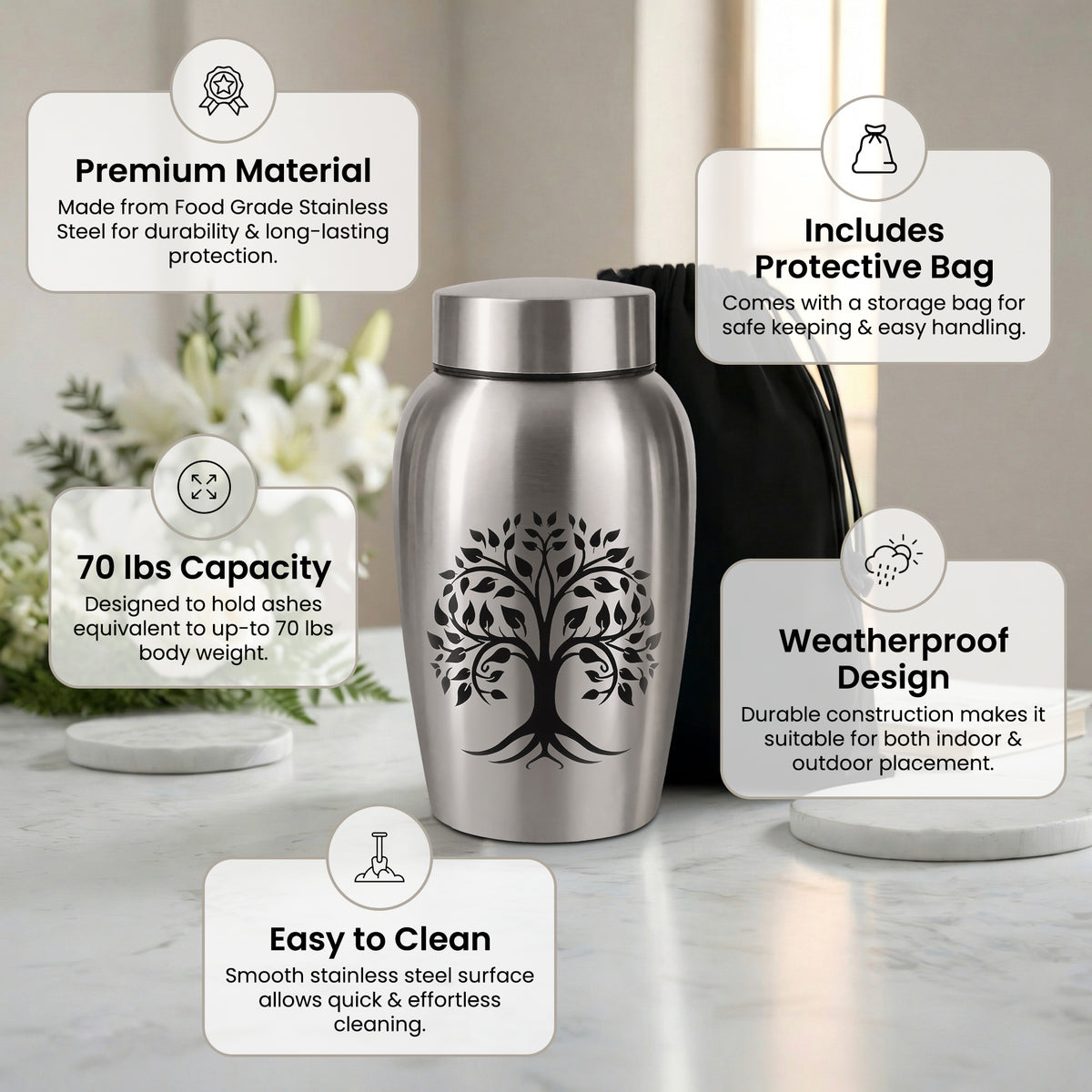 Stainless Steel Cremation Urn Set