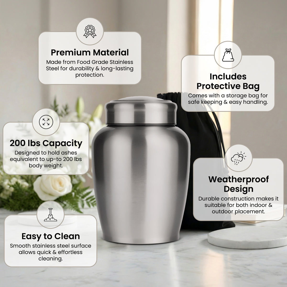 Stainless Steel Cremation Urn Set