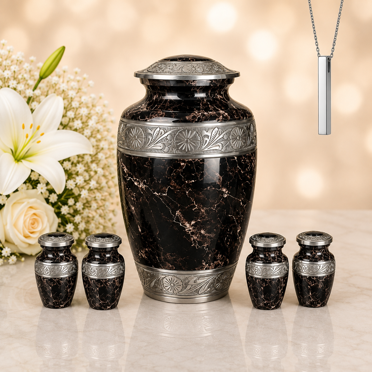 Midnight Marble Memorial Urn