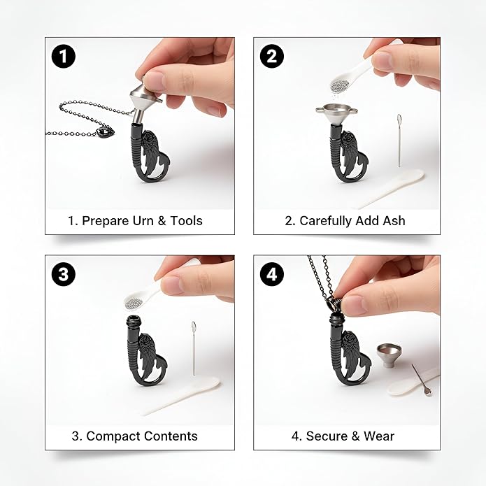 Black Fish-Hook Angel Wing Keepsake Necklace