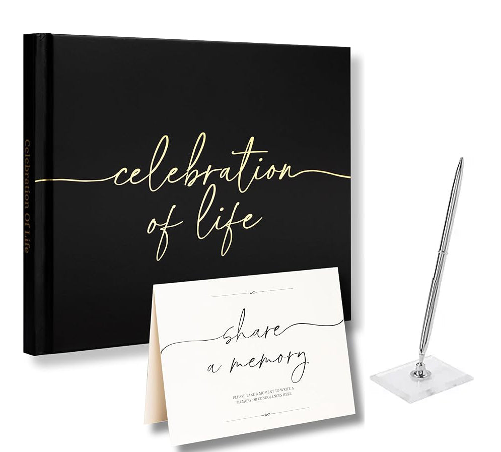 DearlyDone Black Funeral Guest Book With Pen