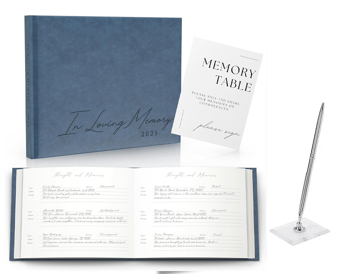 DearlyDone Blue Funeral Guest Book With Pen