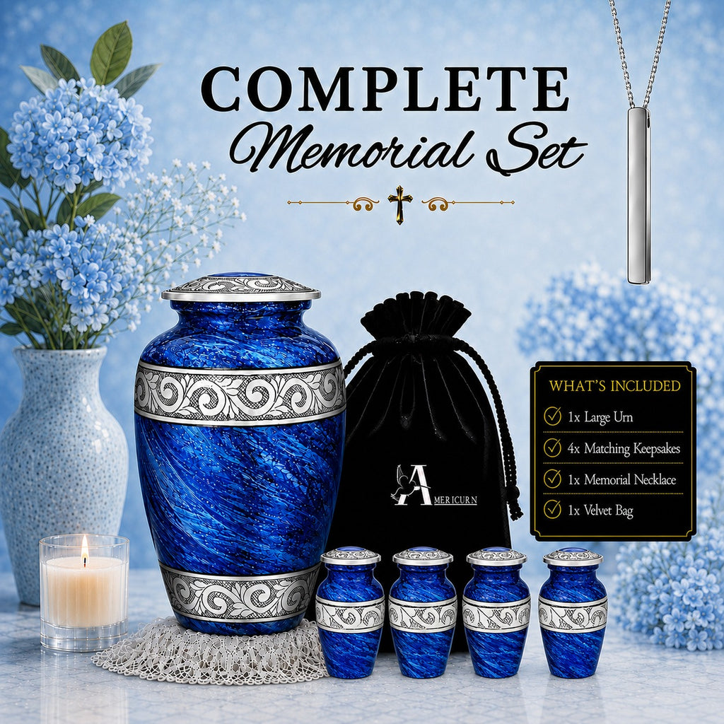 Eternal Blue & Silver Hand-Engraved Cremation Urn