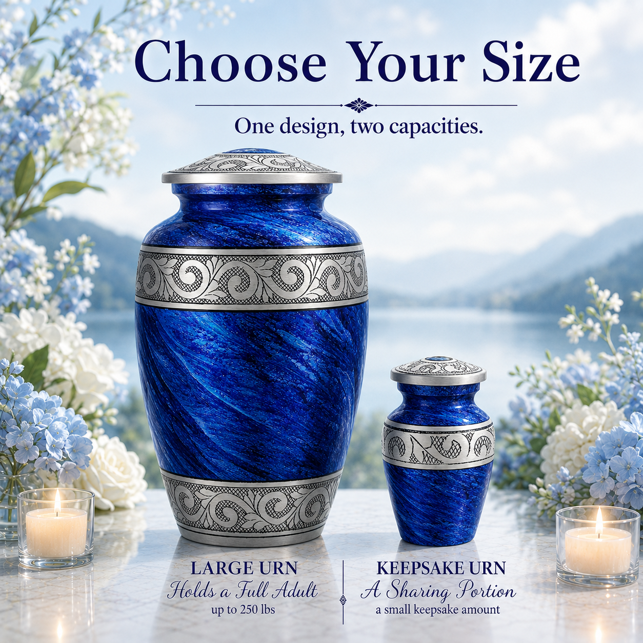 Eternal Blue & Silver Hand-Engraved Cremation Urn