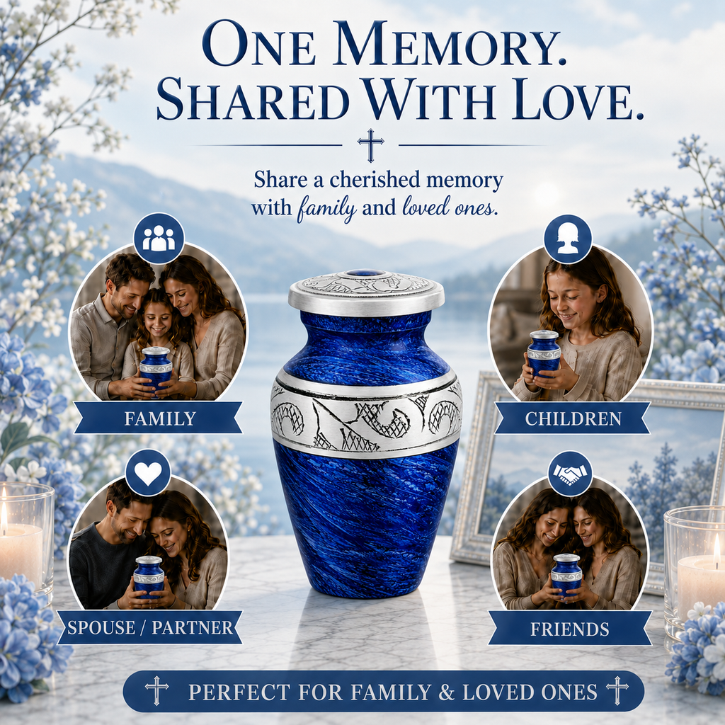 Eternal Blue & Silver Hand-Engraved Cremation Urn