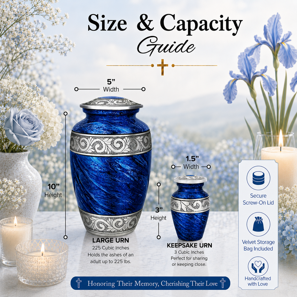 Eternal Blue & Silver Hand-Engraved Cremation Urn