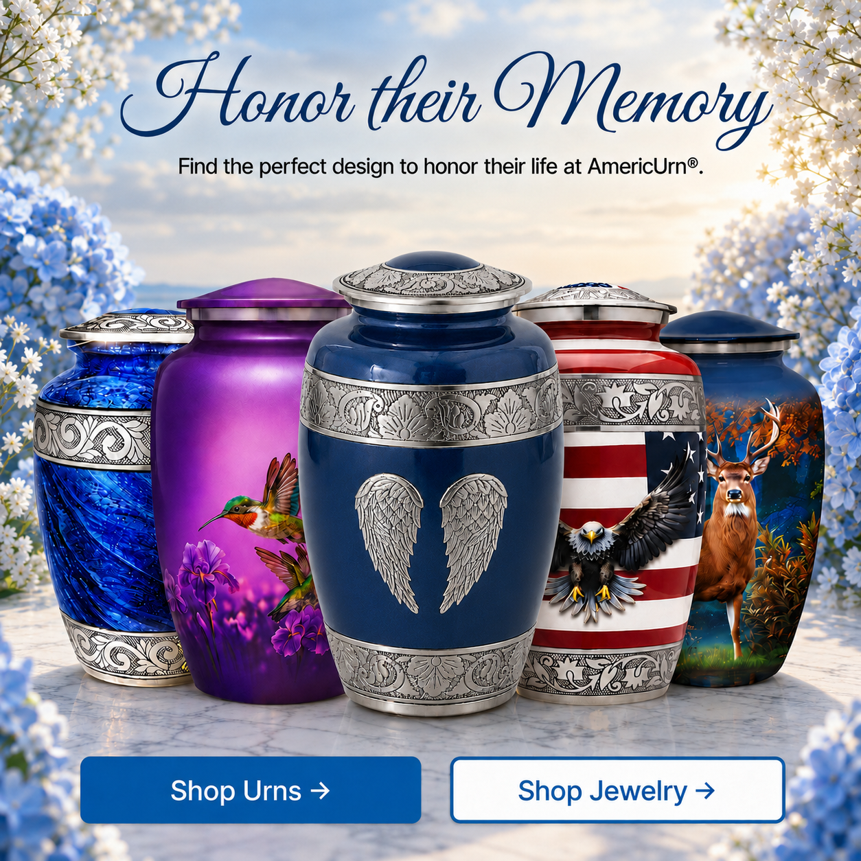 Blue Angel Wings Cremation Urn
