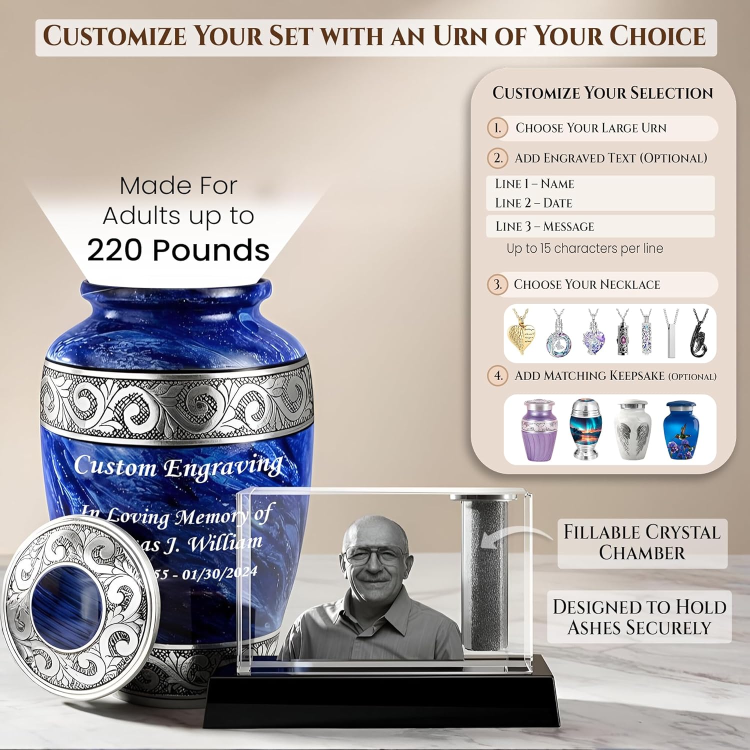 3D Crystal Rectangle Photo Urn