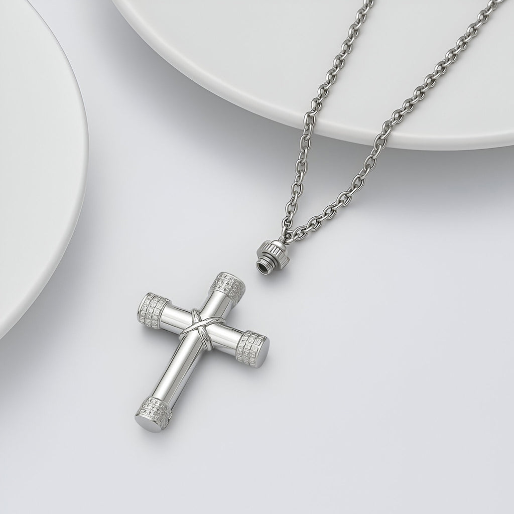 Silver Rope Cross Keepsake Necklace