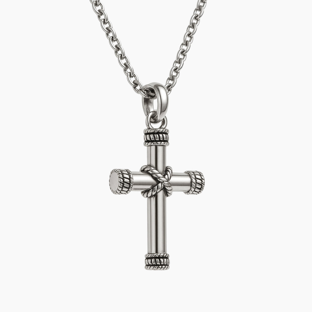 Silver Rope Cross Keepsake Necklace
