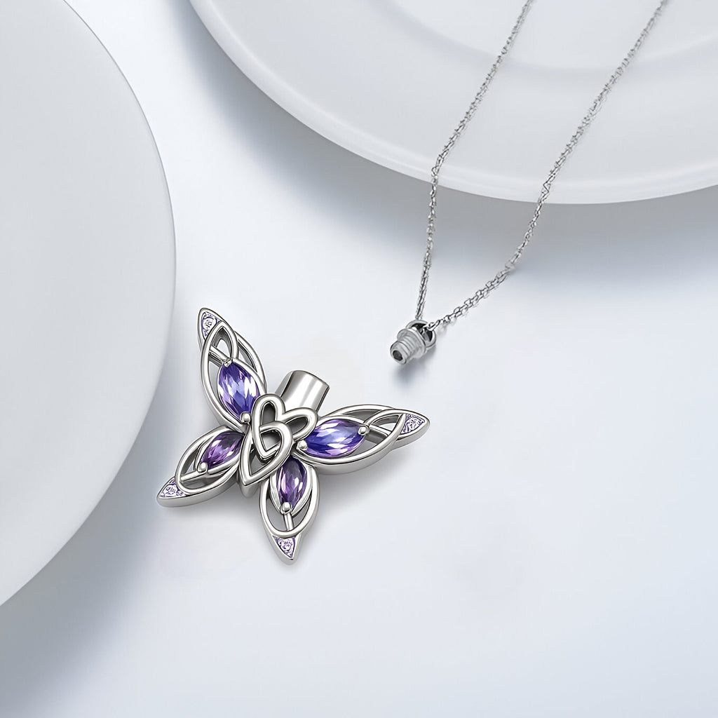 Silver & Purple Butterfly Keepsake Necklace