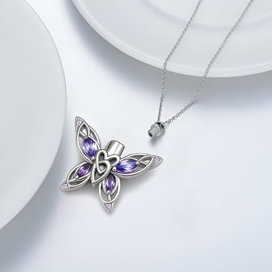 Silver & Purple Butterfly Keepsake Necklace