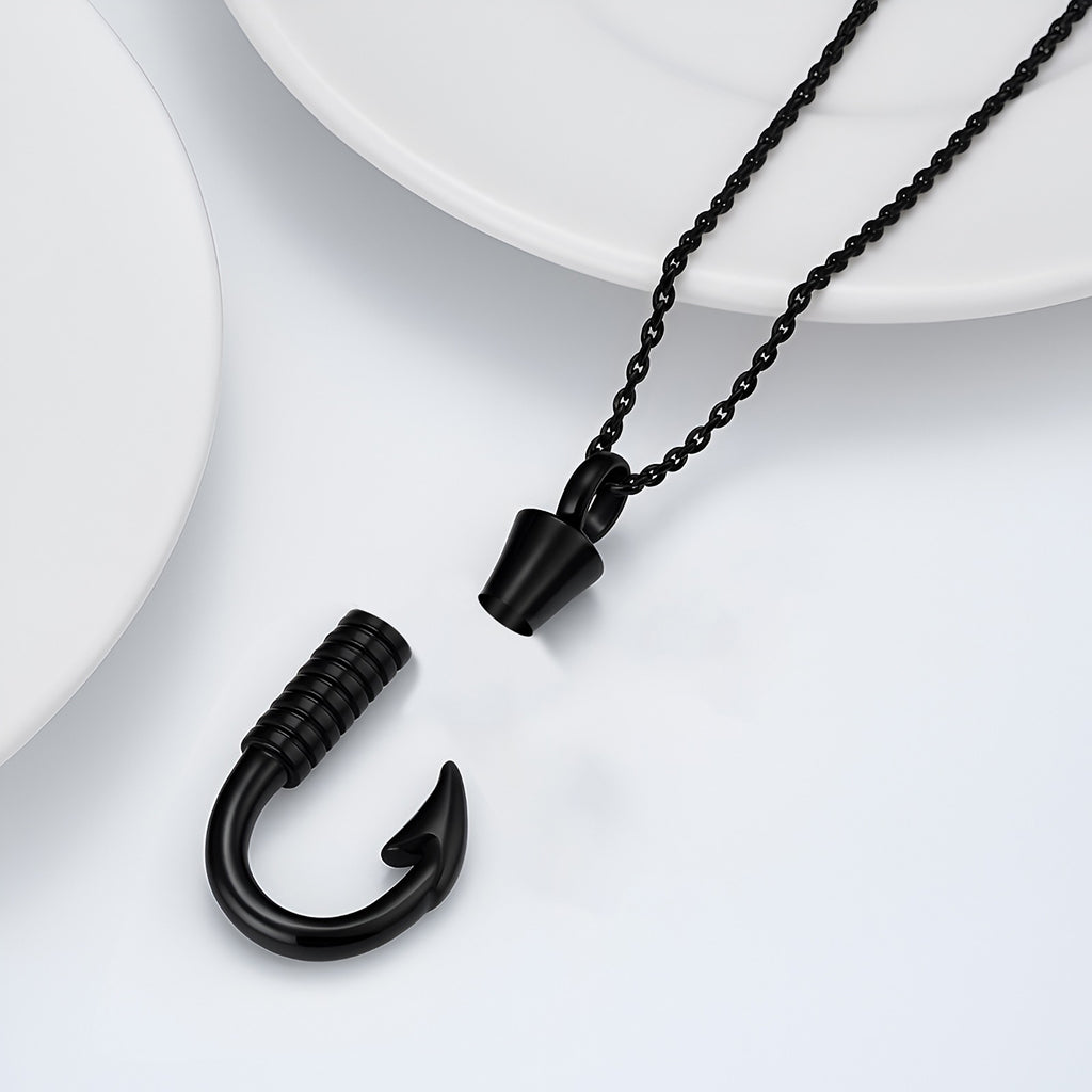 Black Fish-Hook Keepsake Necklace