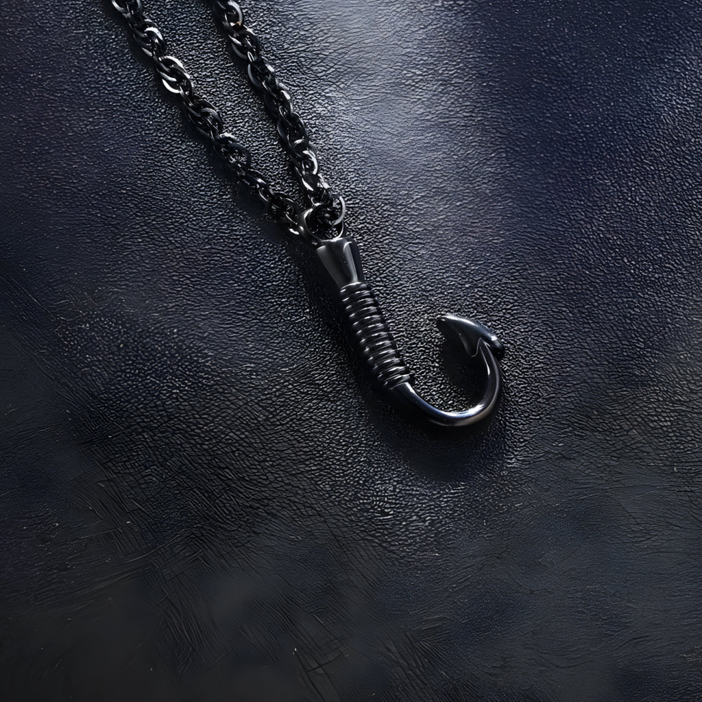 Black Fish-Hook Keepsake Necklace