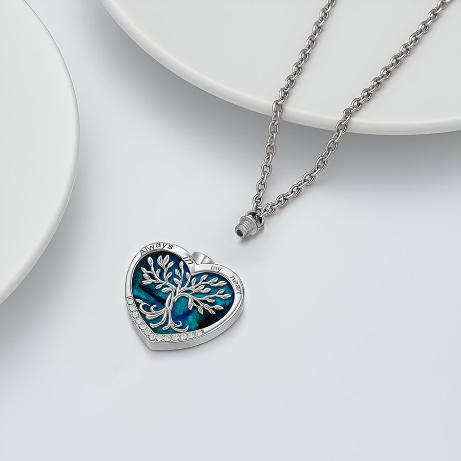 Engraved Blue Heart Tree‑of‑Life Keepsake Necklace