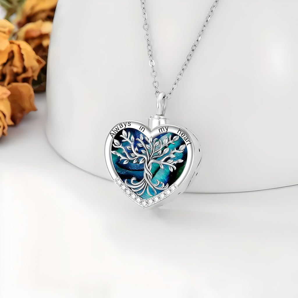 Engraved Blue Heart Tree‑of‑Life Keepsake Necklace