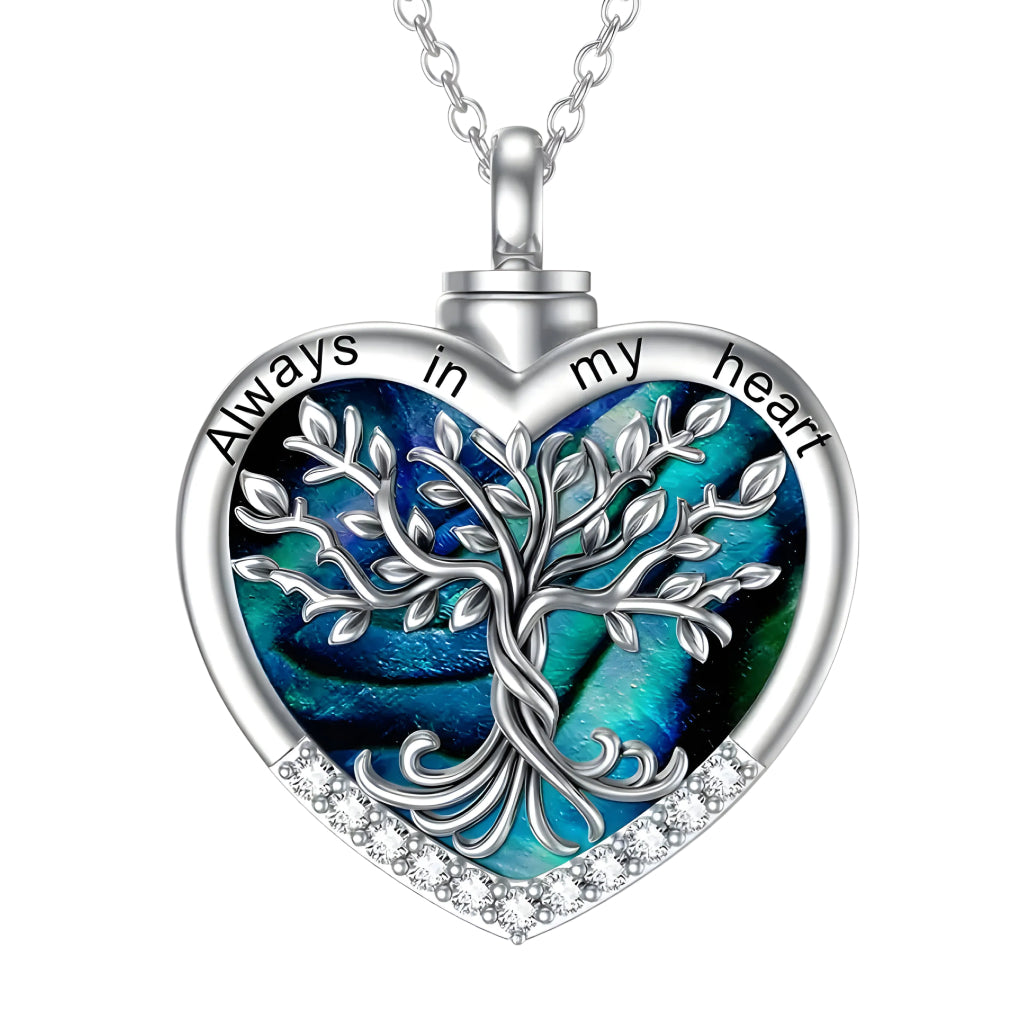 Engraved Blue Heart Tree‑of‑Life Keepsake Necklace