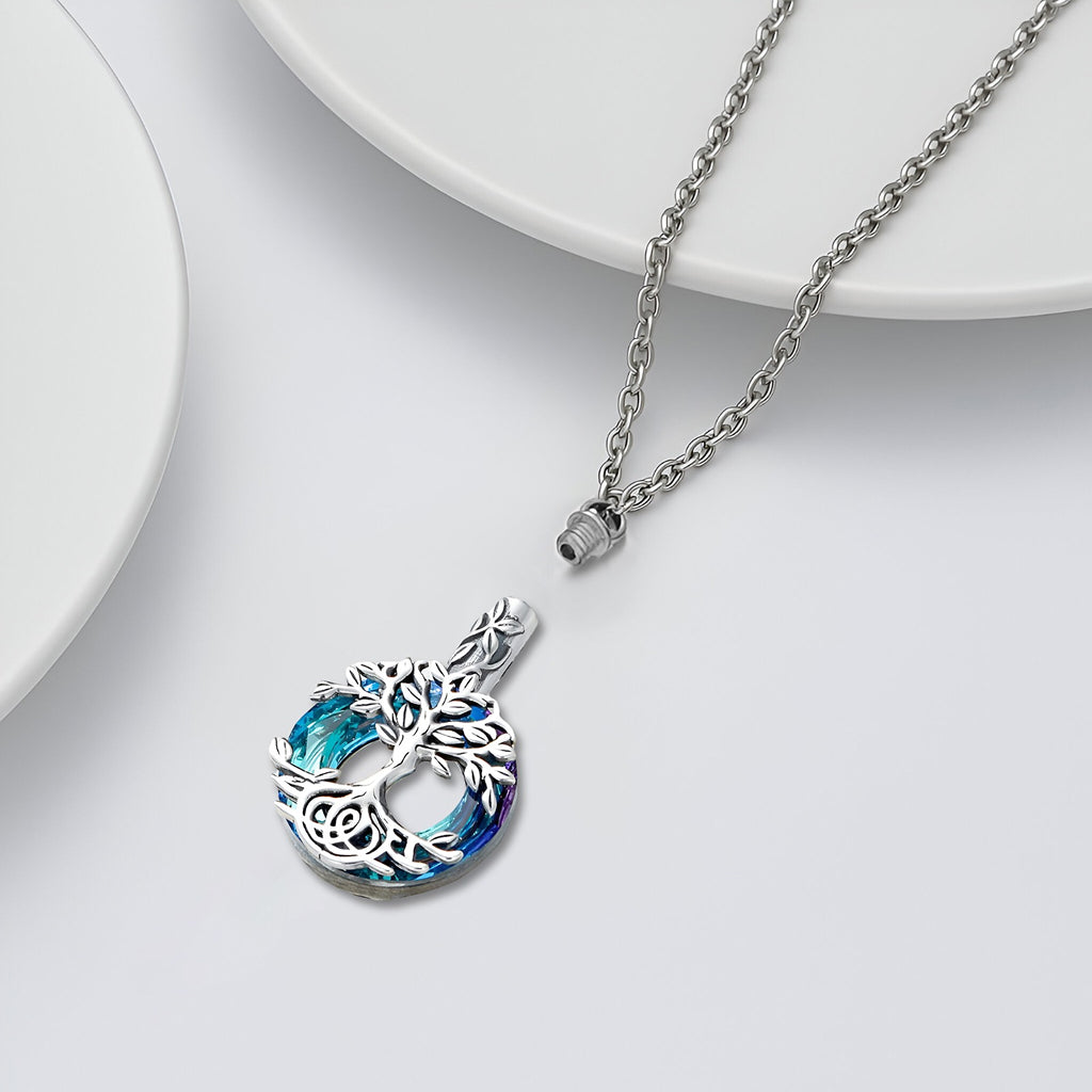 Blue Circle Tree‑of‑Life Keepsake Necklace