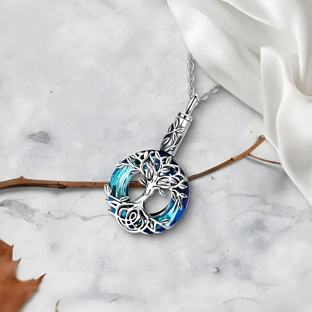 Blue Circle Tree‑of‑Life Keepsake Necklace
