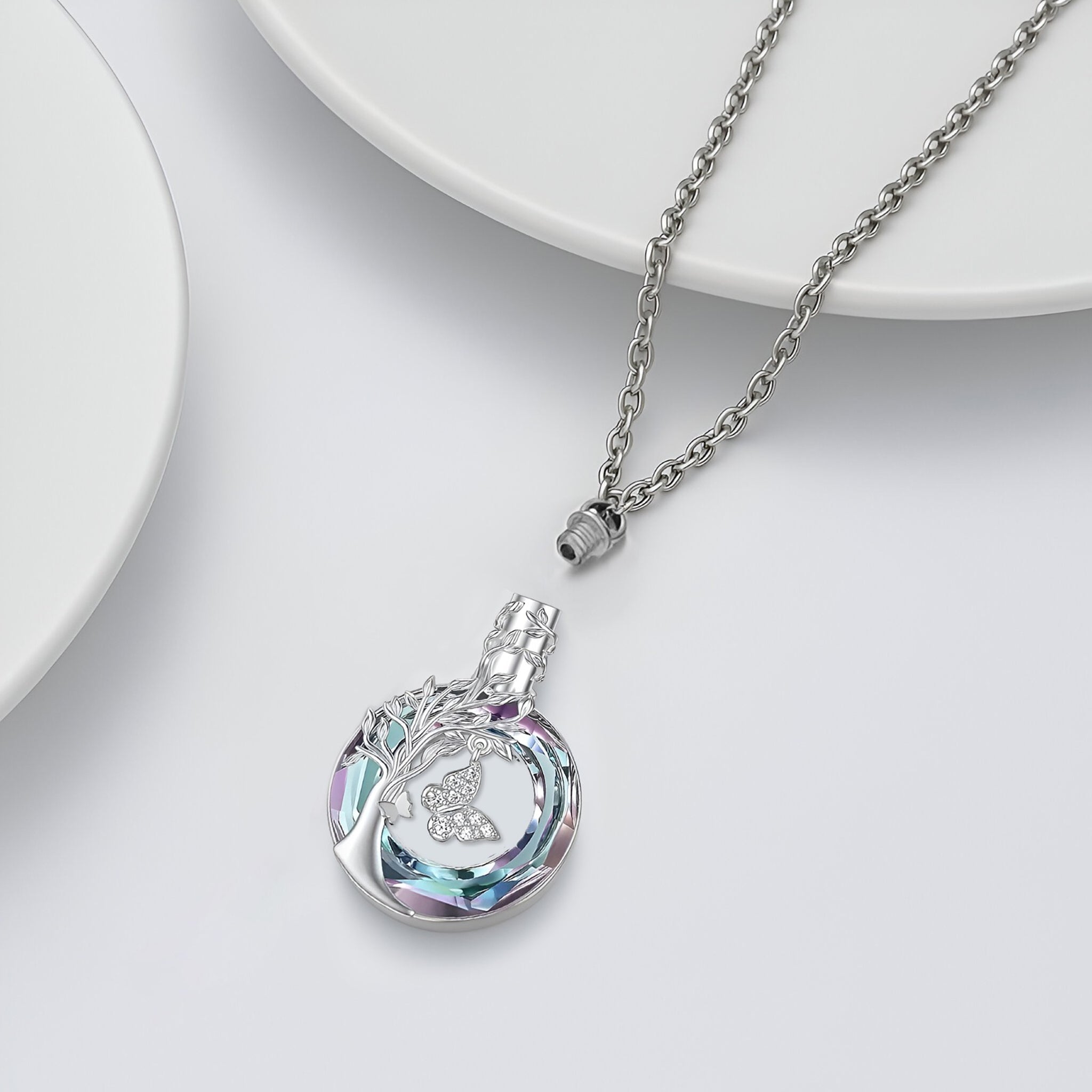 Circular Butterfly Tree of Life Keepsake Necklace