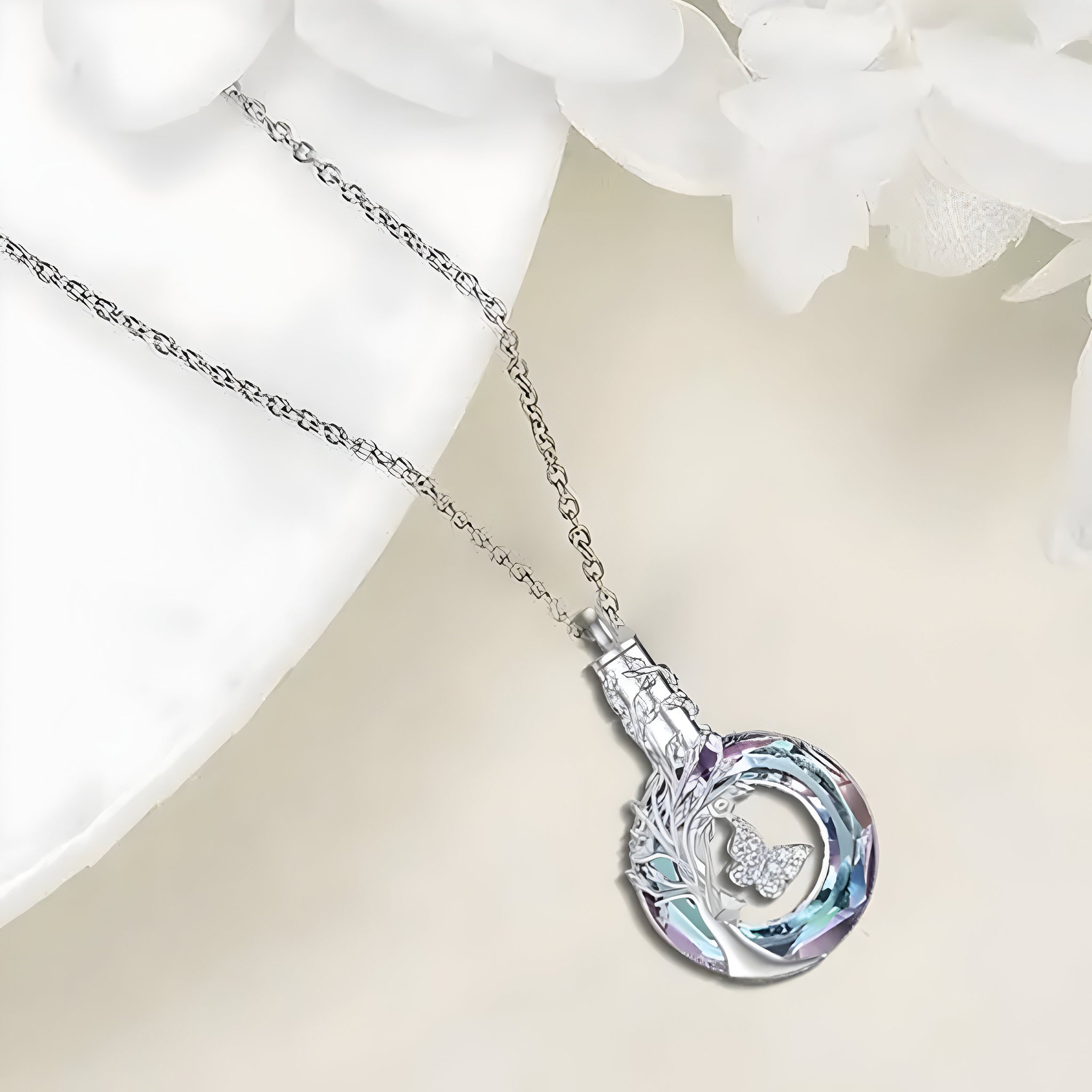 Circular Butterfly Tree of Life Keepsake Necklace
