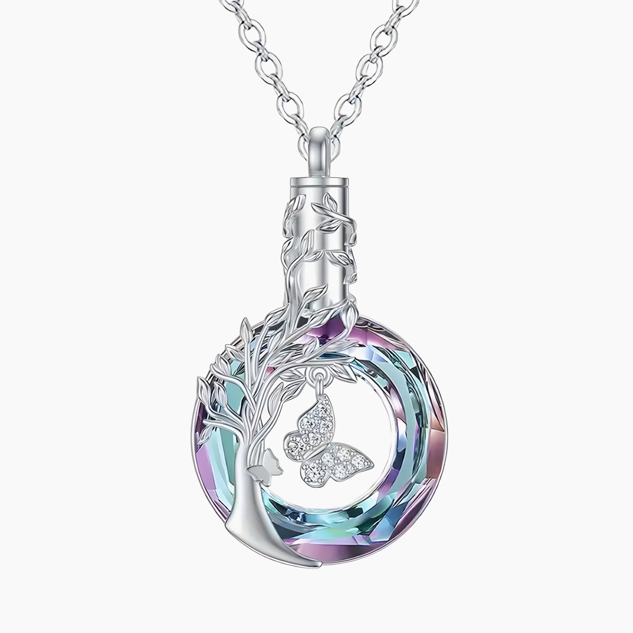 Circular Butterfly Tree of Life Keepsake Necklace