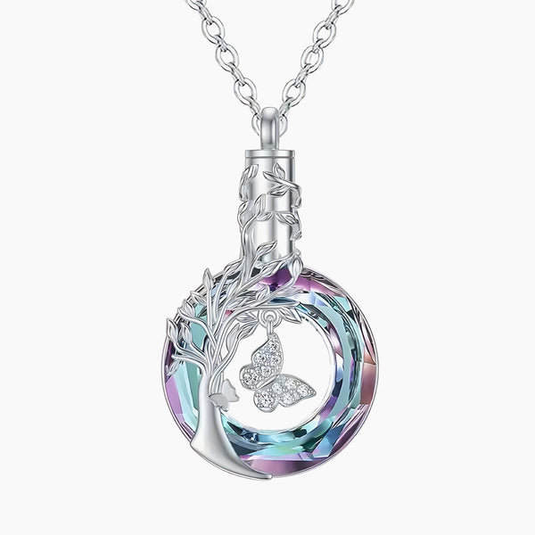 Circular Butterfly Tree of Life Keepsake Necklace
