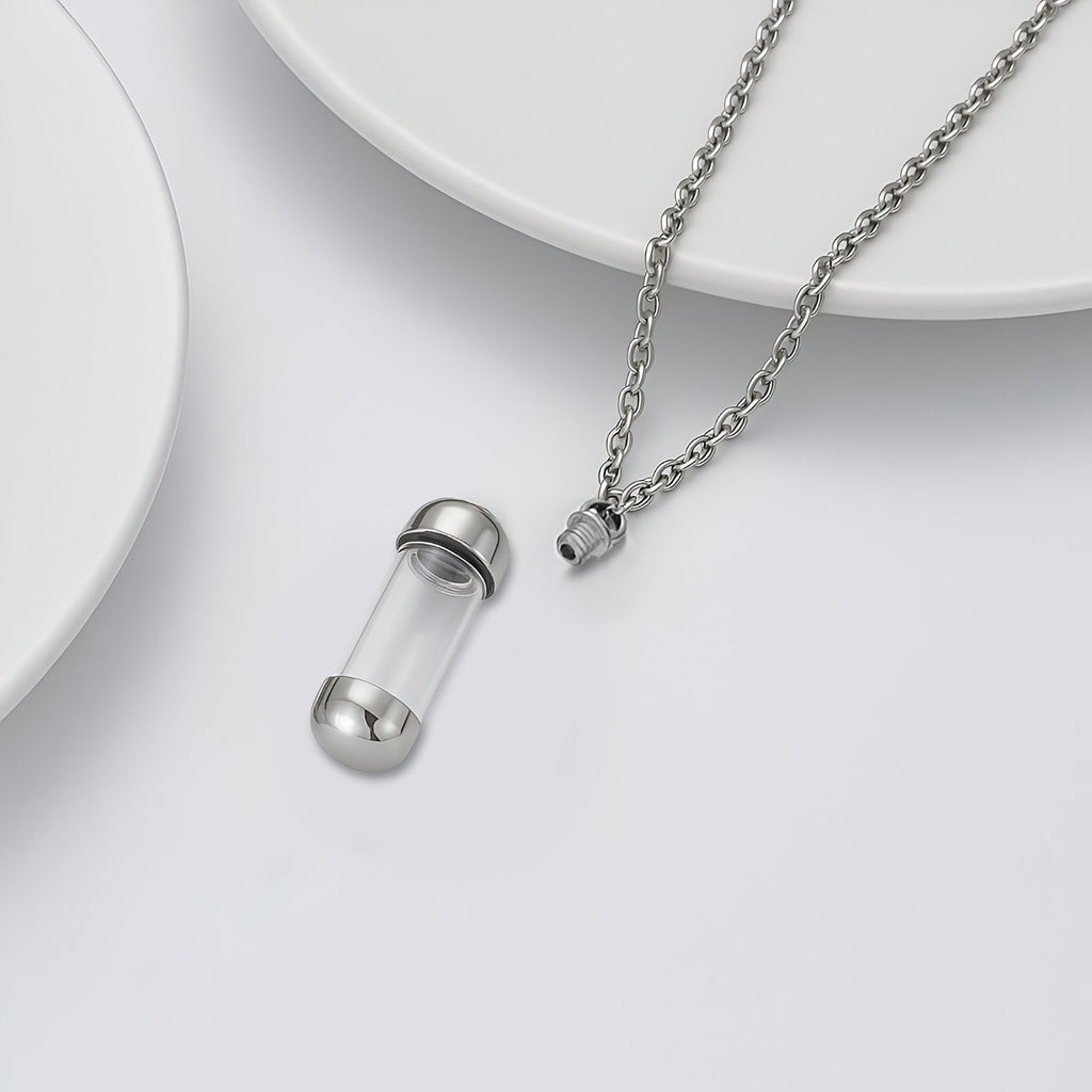 Silver Glass Vial Keepsake Necklace