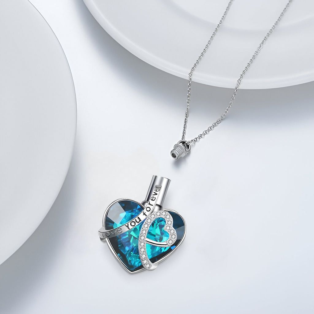 Blue Heart & Ribbon Keepsake Necklace
