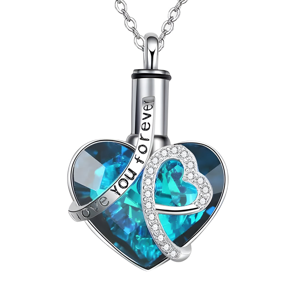 Blue Heart & Ribbon Keepsake Necklace