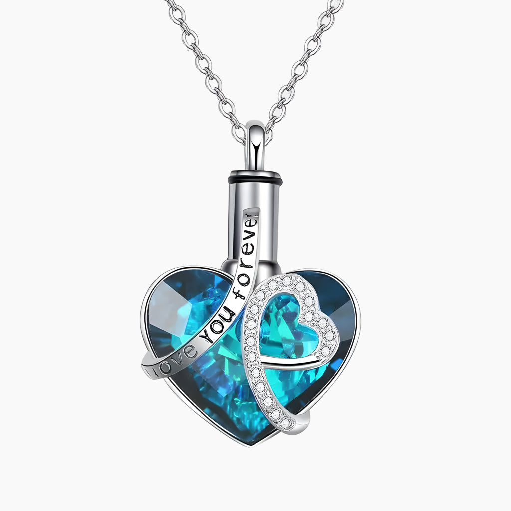 Blue Heart & Ribbon Keepsake Necklace