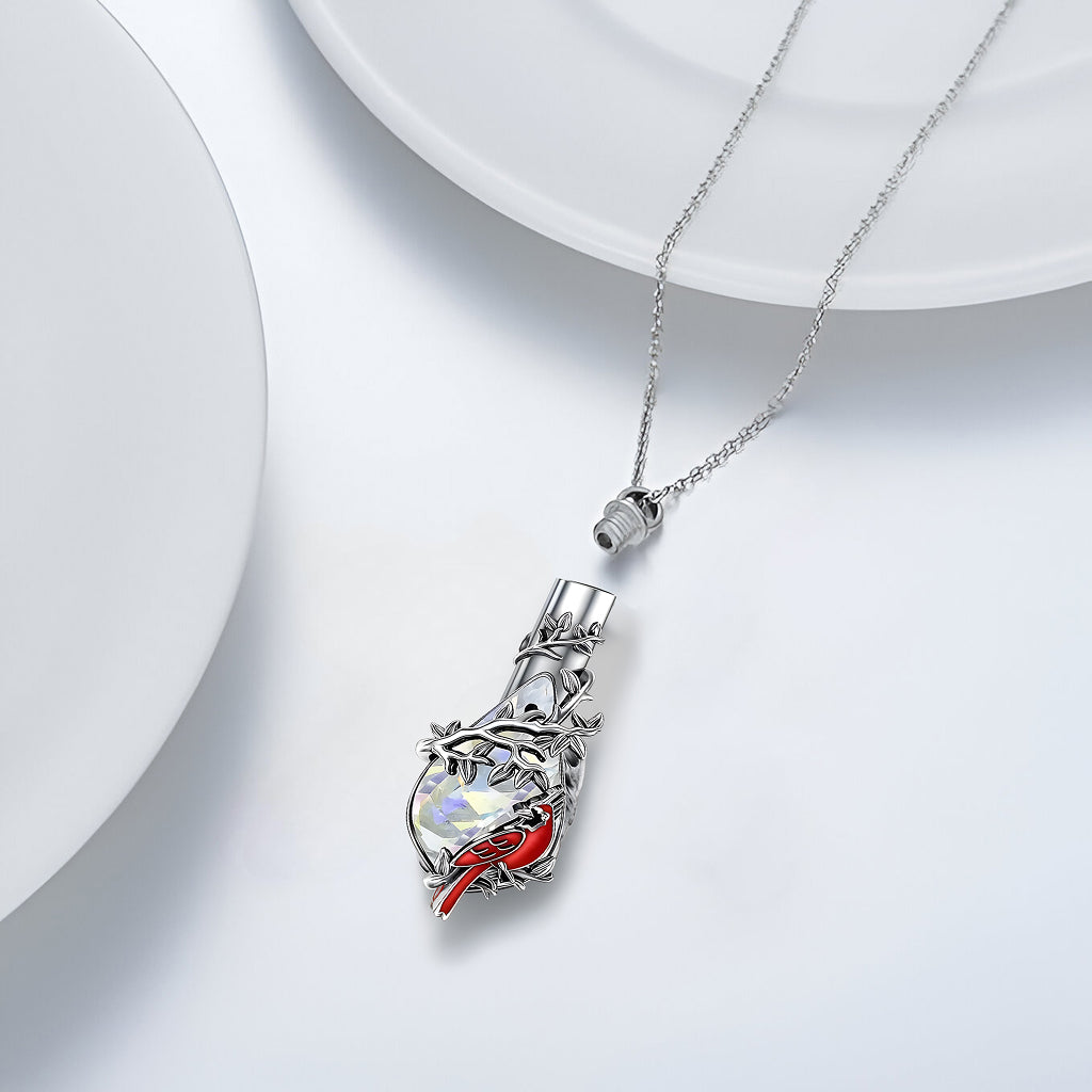 Teardrop Cardinal & Vine Keepsake Necklace