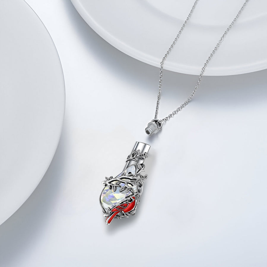 Teardrop Cardinal & Vine Keepsake Necklace