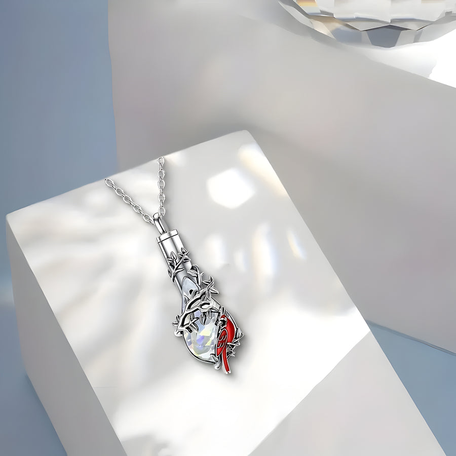 Teardrop Cardinal & Vine Keepsake Necklace