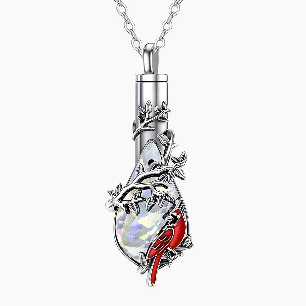 Teardrop Cardinal & Vine Keepsake Necklace