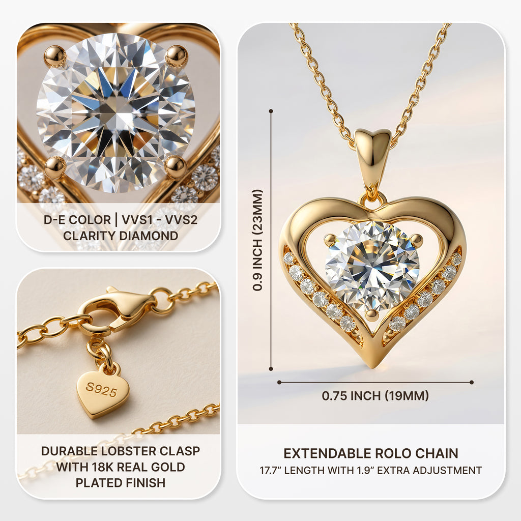 Moissanite Heart Pendant Necklace