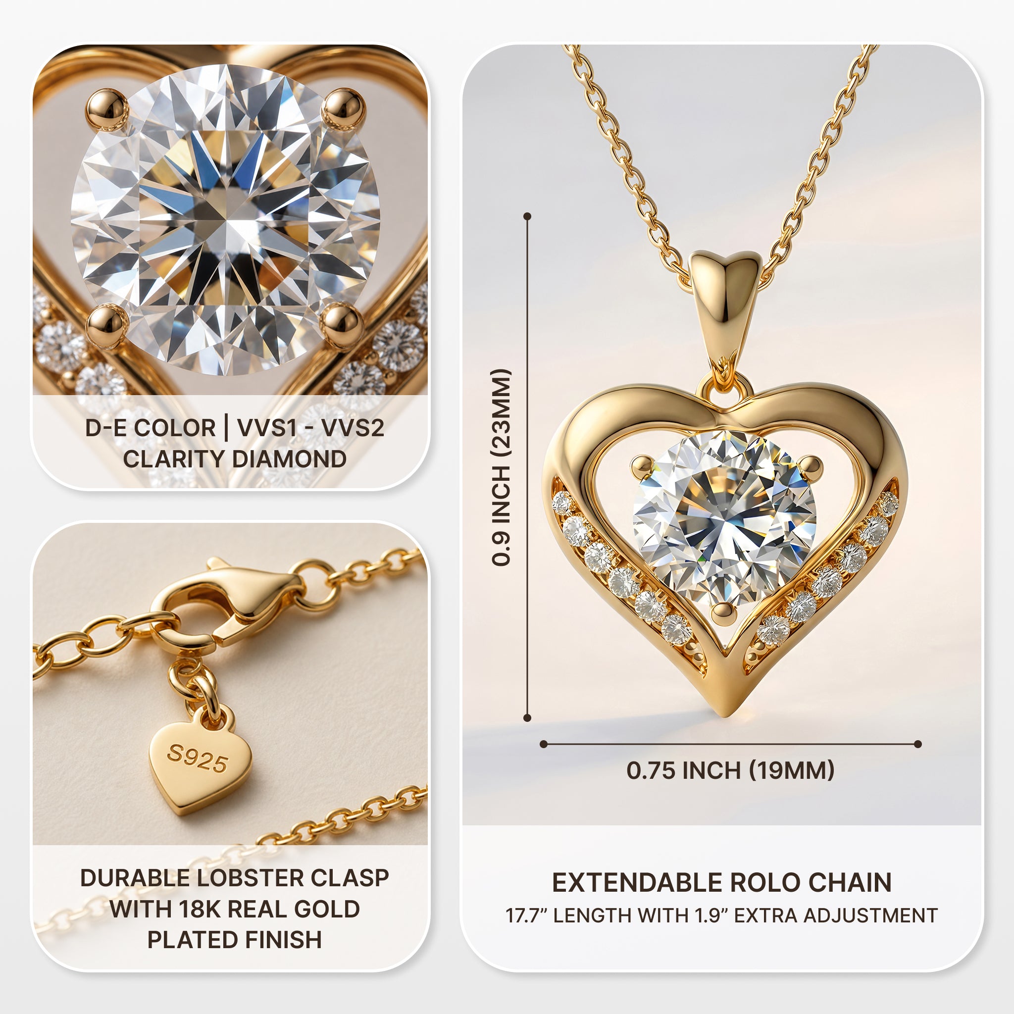 Moissanite Heart Pendant Necklace
