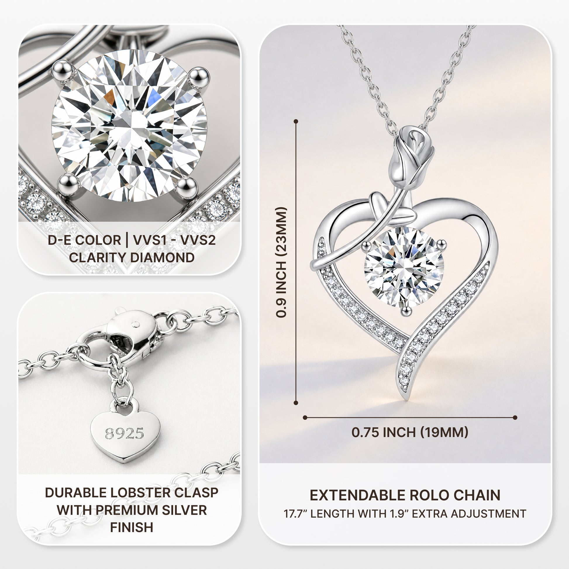 Moissanite Heart Pendant Necklace