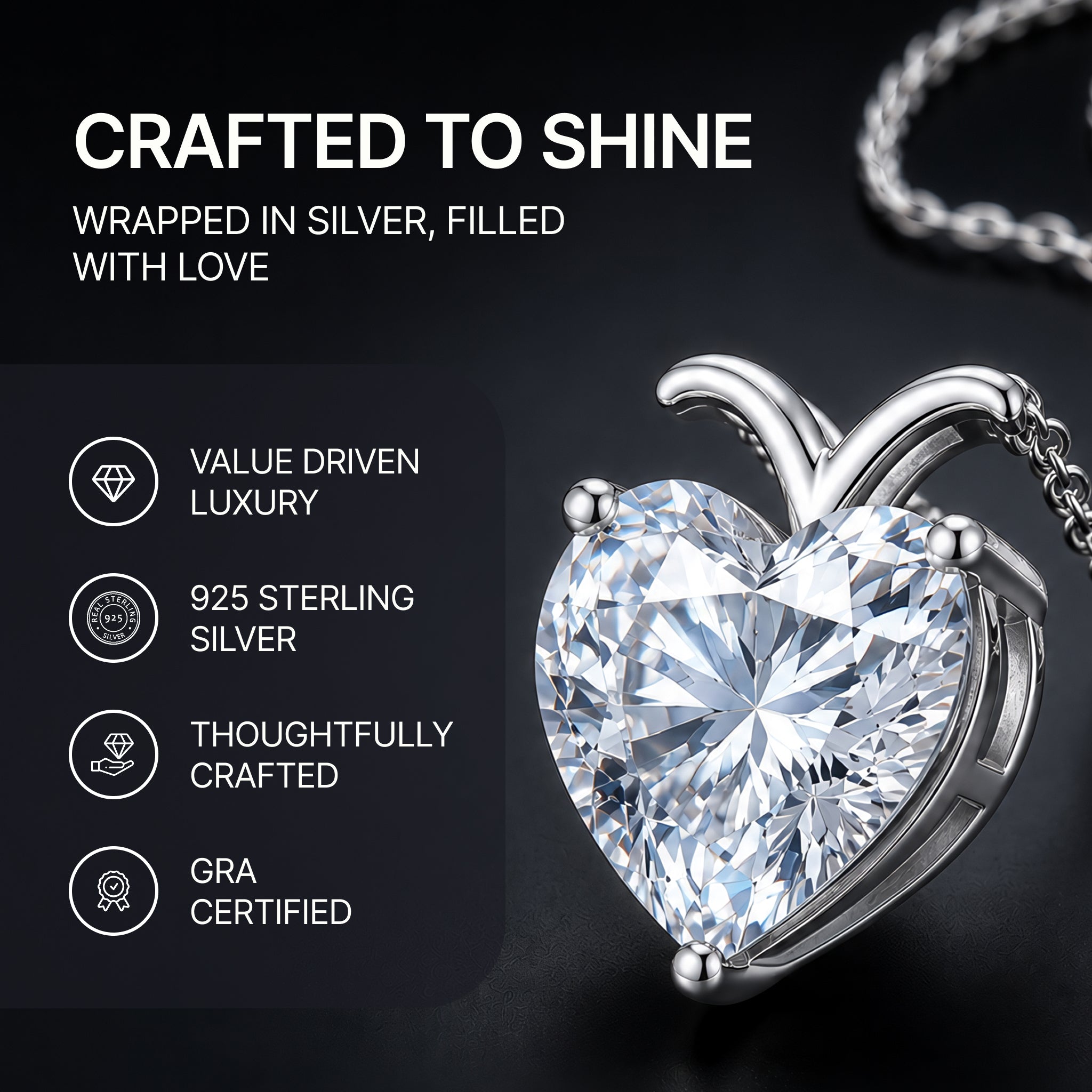 Moissanite Heart Pendant Necklace