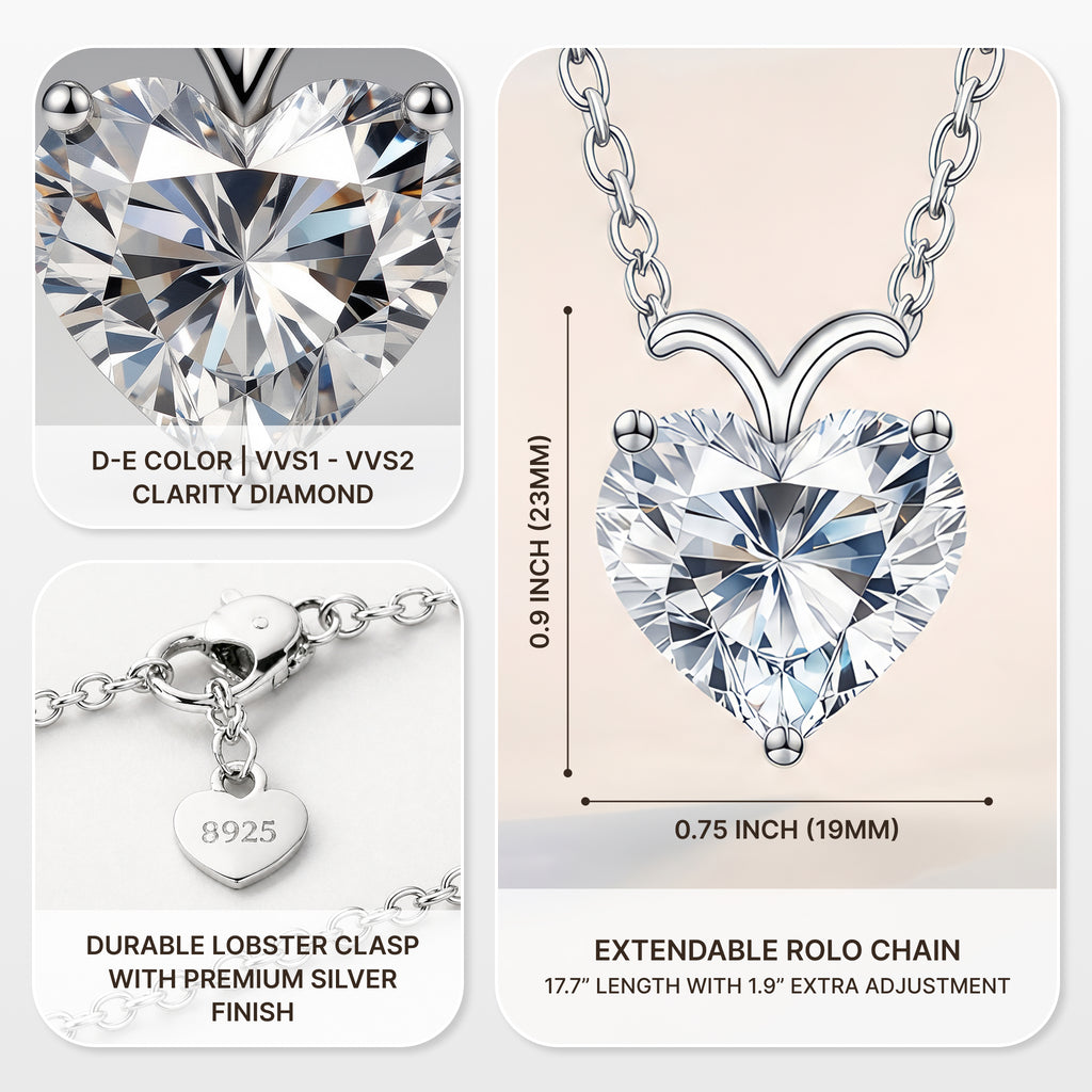 Moissanite Heart Pendant Necklace