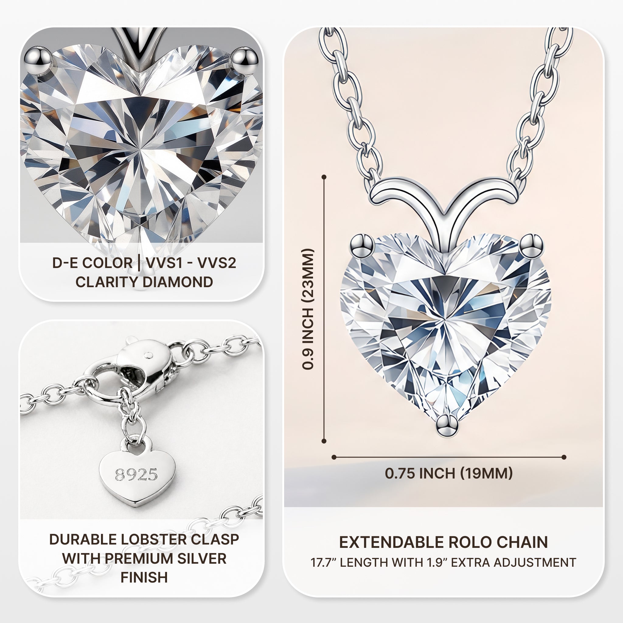 Moissanite Heart Pendant Necklace