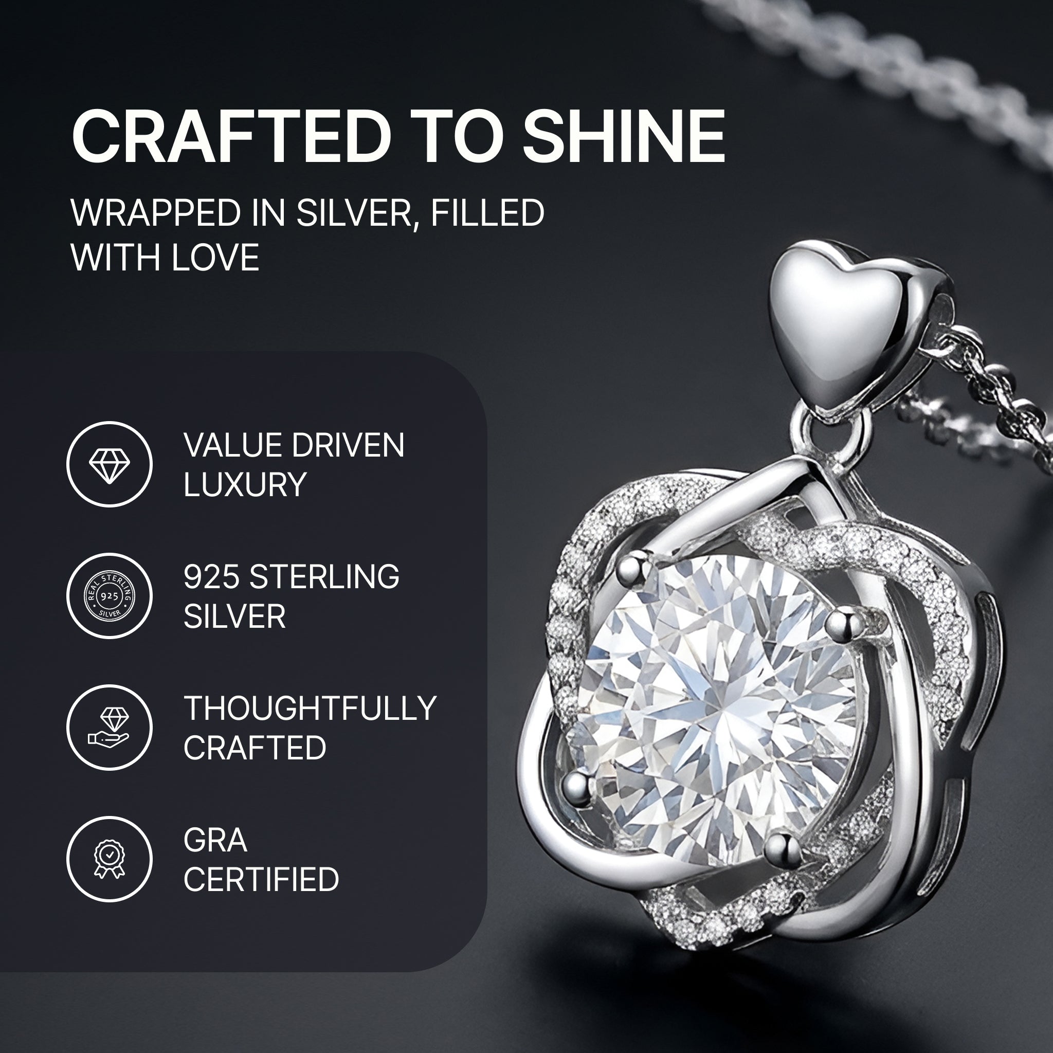 Moissanite Heart Pendant Necklace