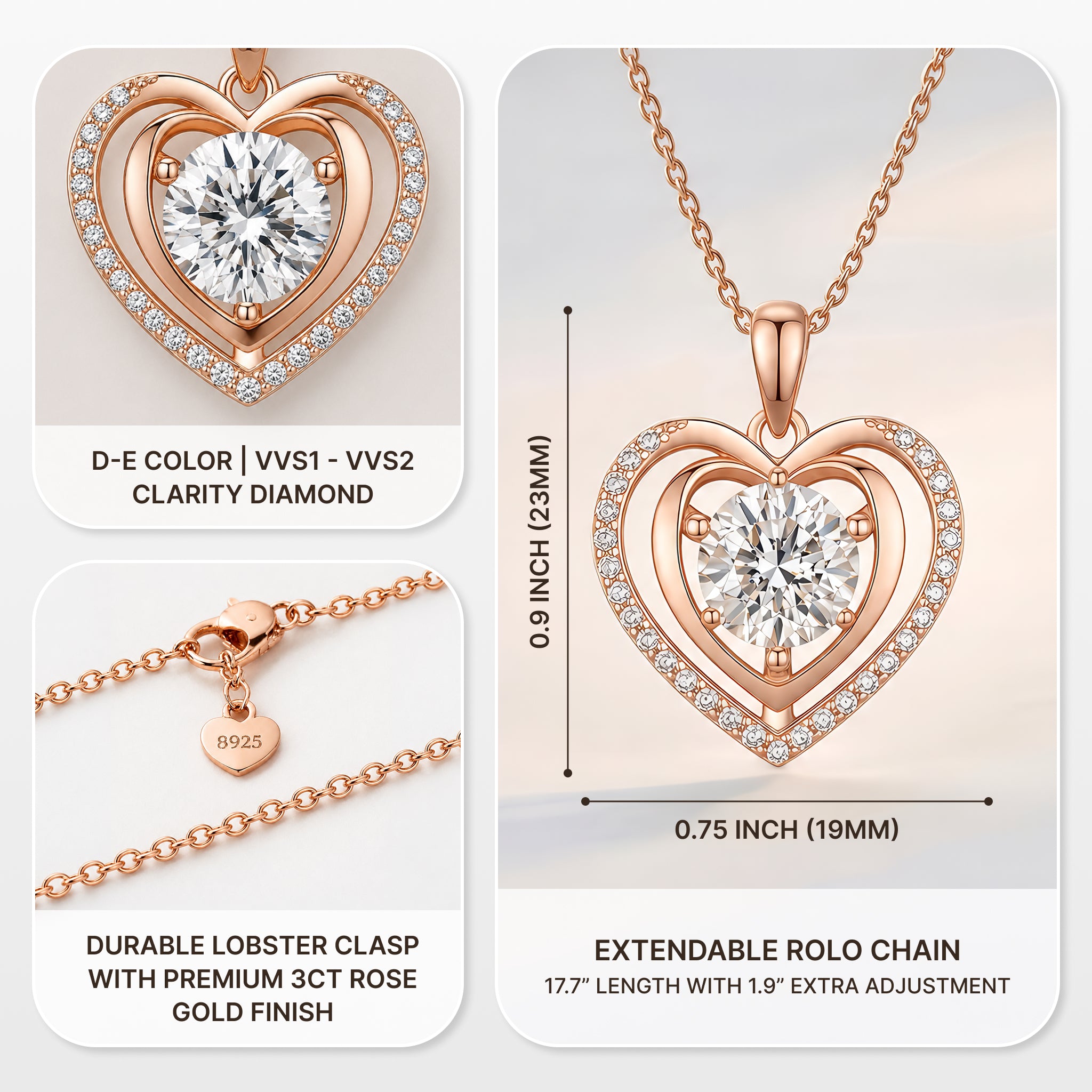 Moissanite Heart Pendant Necklace