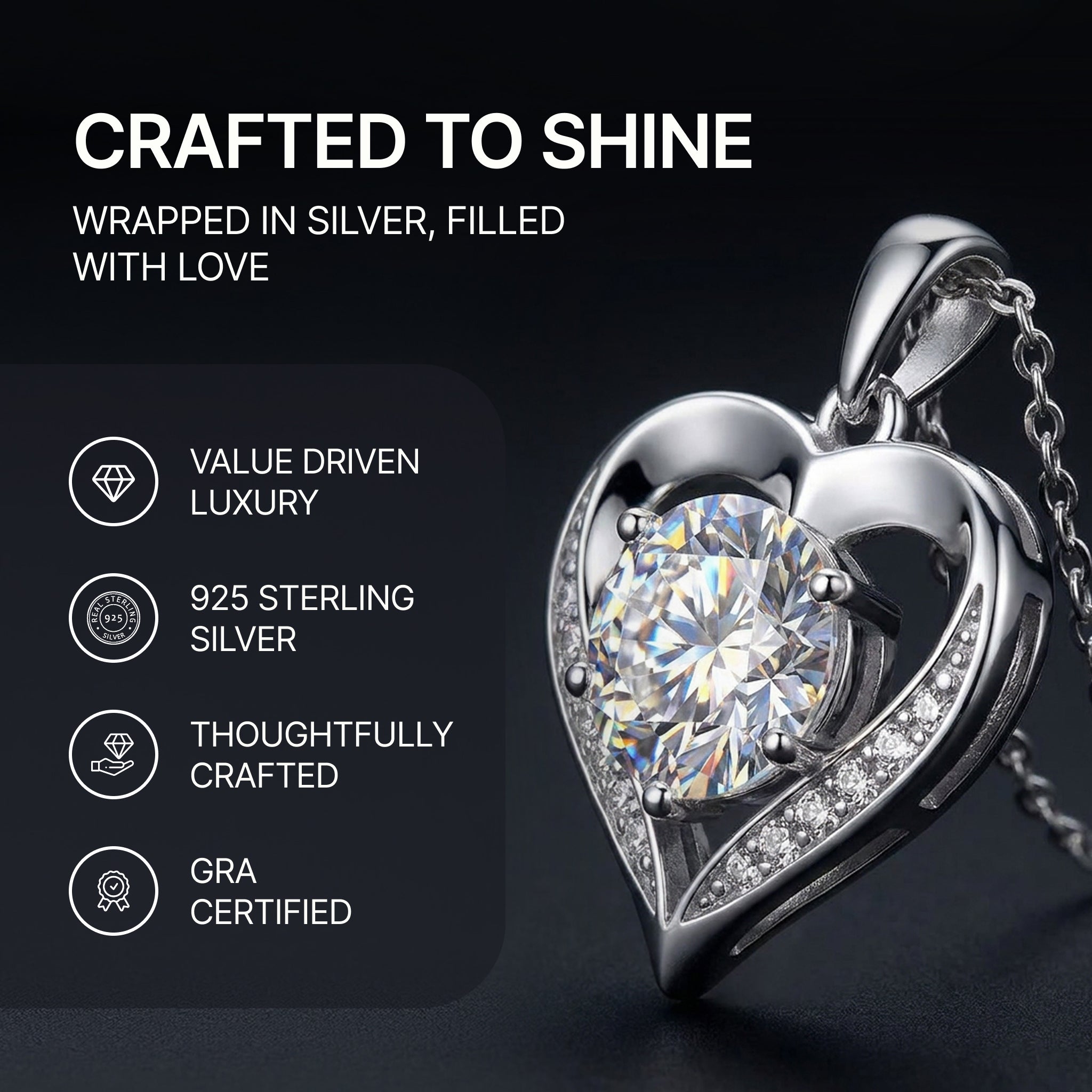 Moissanite Heart Pendant Necklace