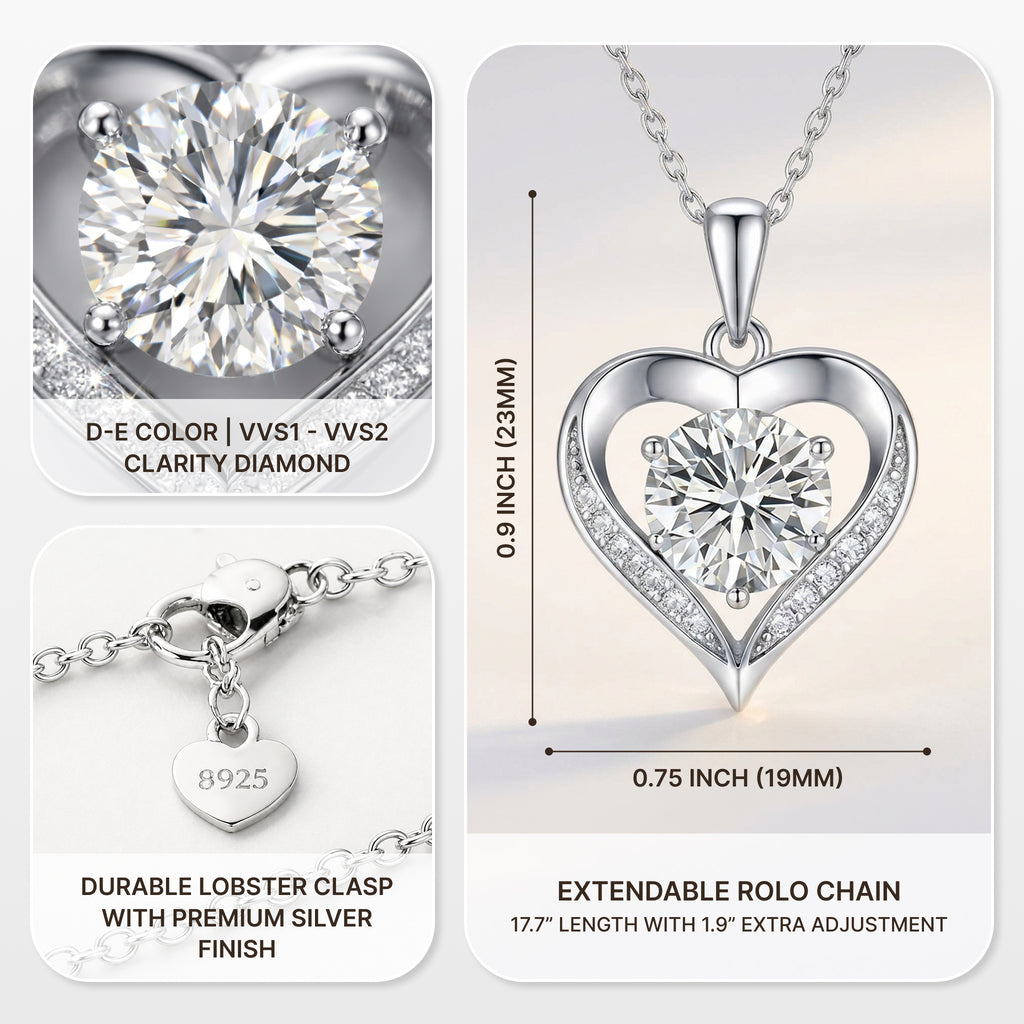 Moissanite Heart Pendant Necklace