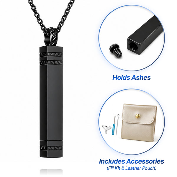 Minimalistic Bar Cremation Necklace - Black