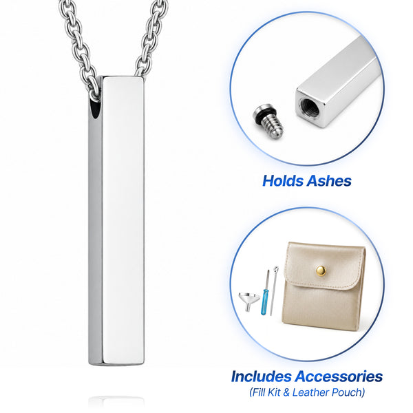Minimalistic Bar Cremation Necklace - Silver
